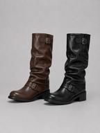 Kniehohe Damen-Bikerstiefel mit Schnallen