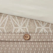 9-teiliges Bettwäsche-Set in Taupe mit geometrischem Jacquardmuster und dekorativen Knöpfen