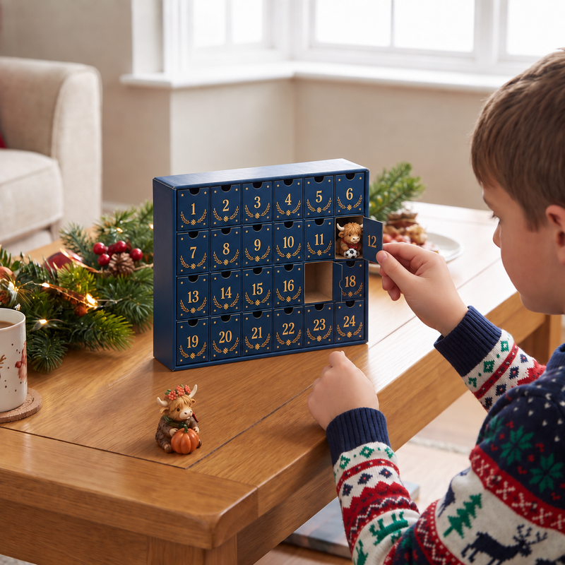 Adventskalender mit 24 Highland-Rindern