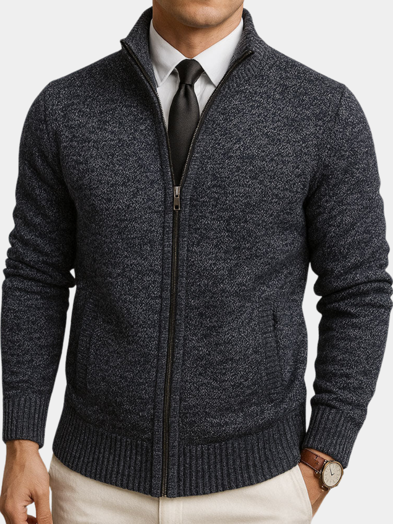 Herren-Strickjacke mit Reißverschluss und Stehkragen