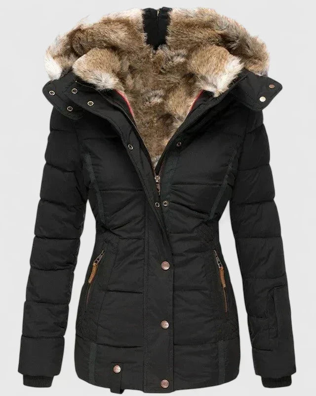 Gesteppte Damen-Winterjacke mit Kunstfellkapuze