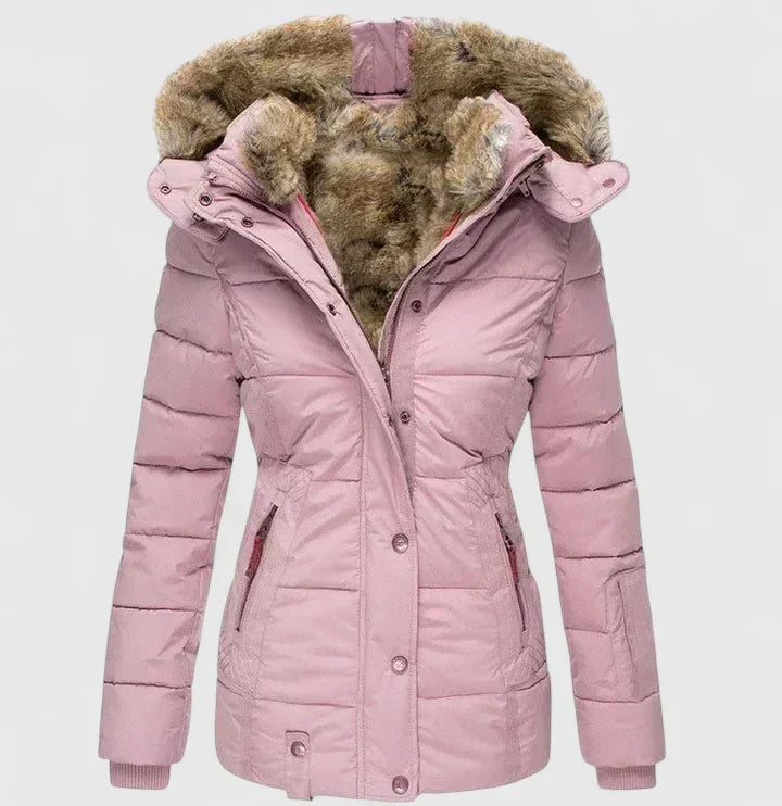 Gesteppte Damen-Winterjacke mit Kunstfellkapuze