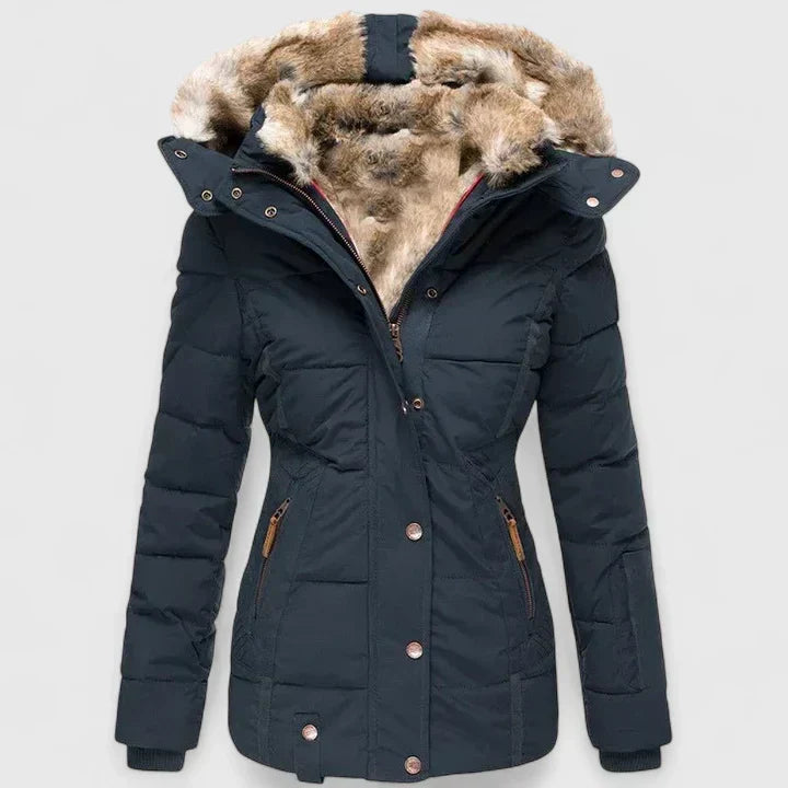 Gesteppte Damen-Winterjacke mit Kunstfellkapuze