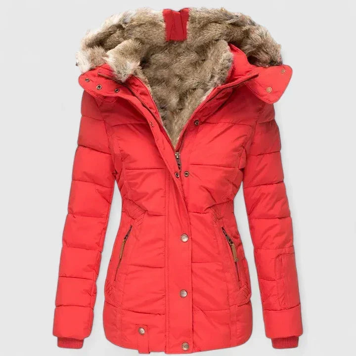 Gesteppte Damen-Winterjacke mit Kunstfellkapuze