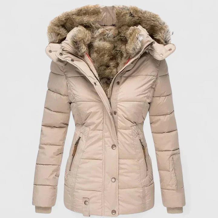 Gesteppte Damen-Winterjacke mit Kunstfellkapuze