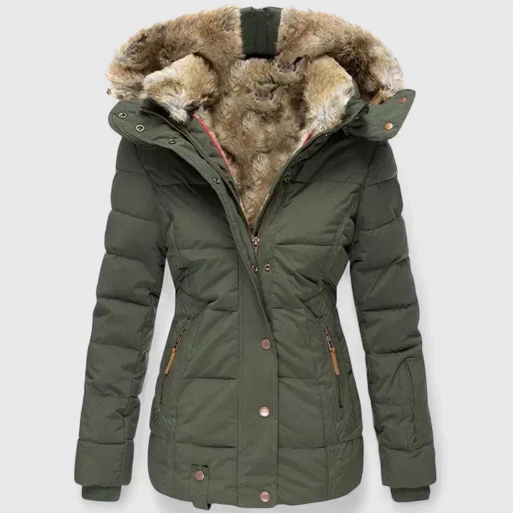 Gesteppte Damen-Winterjacke mit Kunstfellkapuze