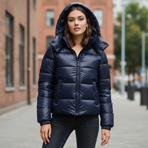 Warme Steppjacke mit Kapuze und leichtem Glanz