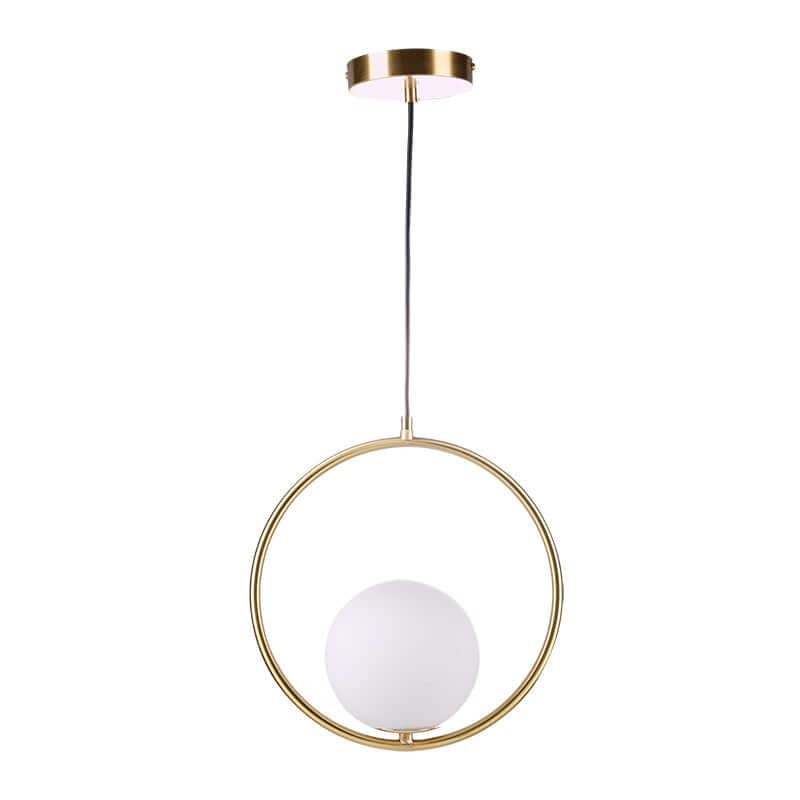 Pendelleuchte mit Metallring und Glaskugel