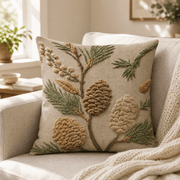 Dekorativer Kissenbezug mit botanischem Motiv, Blüten, Baum und Vögeln