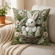 Dekorativer Kissenbezug mit botanischem Motiv, Blüten, Baum und Vögeln