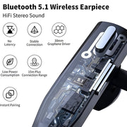 Schwarzes kabelloses Bluetooth-Headset mit Ohrbügel und Ladeetui