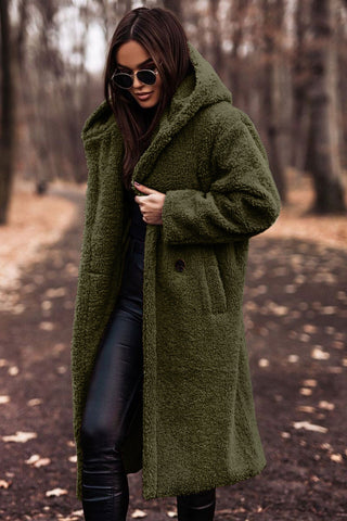 Lange Damen-Teddyjacke mit Kapuze