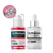 Mehrteiliges Hautpflege-Set mit Seren, Creme und Pflegebalsam in weißen und bordeauxfarbenen Behältern