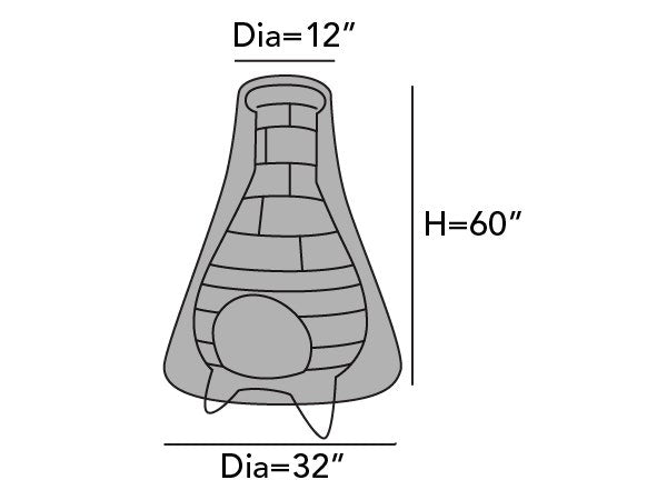 Graue Abdeckung mit elastischem Saum für eine bauchige Chiminea