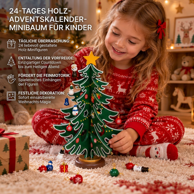Adventskalender mit Holz-Weihnachtsbaum und Mini-Anhängern