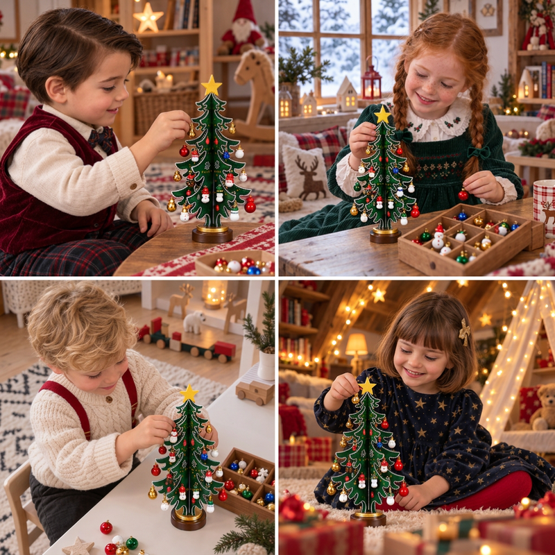 Adventskalender mit Holz-Weihnachtsbaum und Mini-Anhängern
