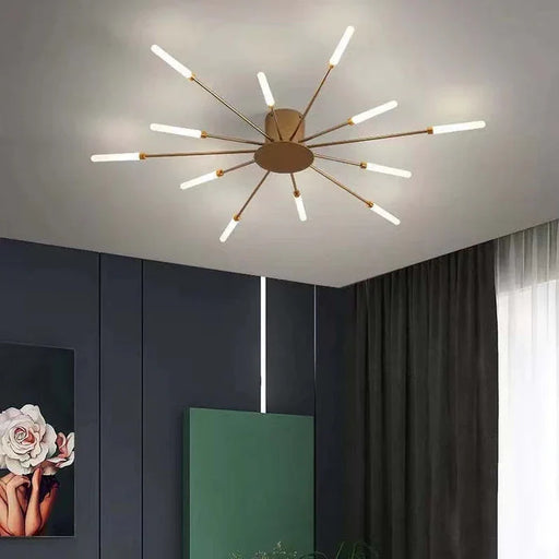 Moderne LED-Deckenleuchte mit radial angeordneten Lichtarmen im Strahlen-Design