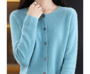 Feine Damen-Strickjacke mit Rundhalsausschnitt