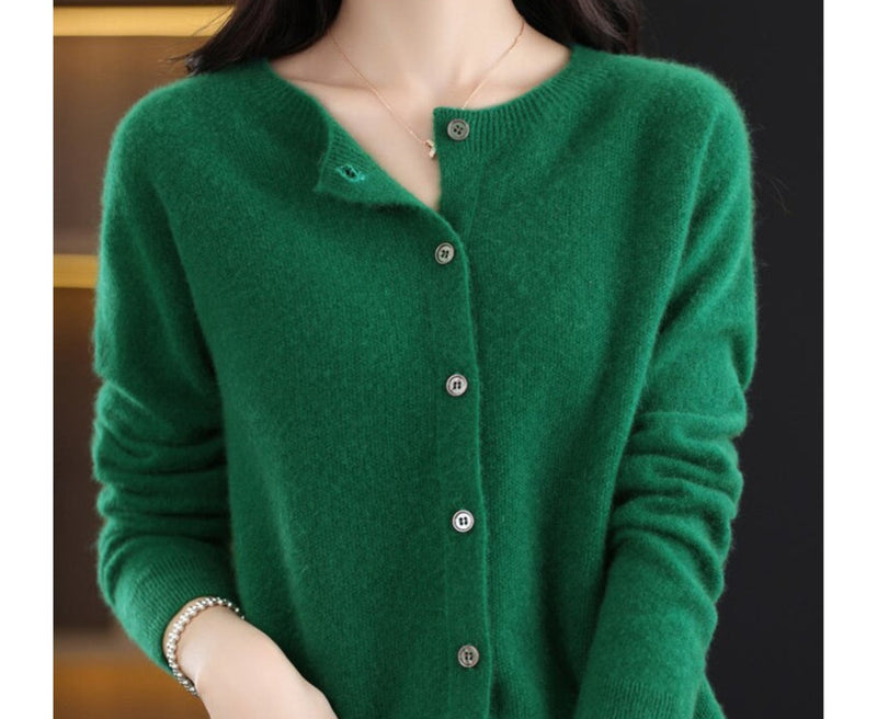 Feine Damen-Strickjacke mit Rundhalsausschnitt