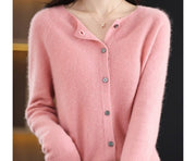 Feine Damen-Strickjacke mit Rundhalsausschnitt
