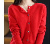 Feine Damen-Strickjacke mit Rundhalsausschnitt