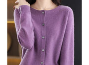 Feine Damen-Strickjacke mit Rundhalsausschnitt