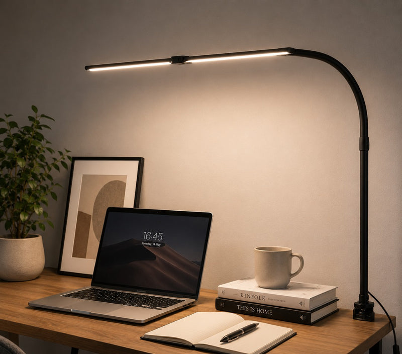LED-Schreibtischlampe mit Schwanenhals und Tischklemme