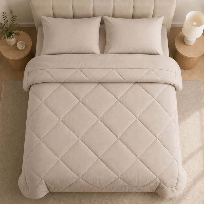 2-in-1 Bettdecke mit dekorativer Rautensteppung auf einem Bett