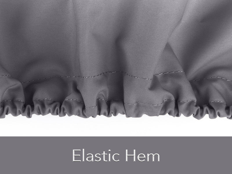 Graue Abdeckung mit elastischem Saum für eine bauchige Chiminea