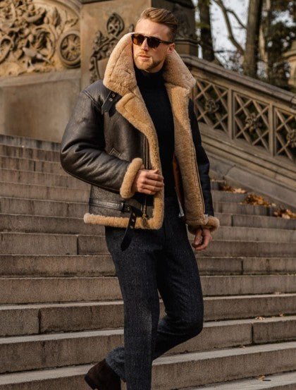 Herren-Fliegerjacke in Lederoptik mit Kunstfellkragen