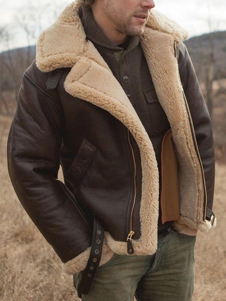 Herren-Fliegerjacke in Lederoptik mit Kunstfellkragen