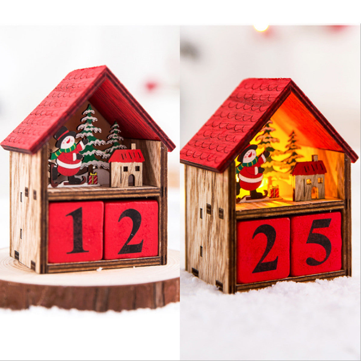Mini-Adventskalender aus Holz mit LED-Licht