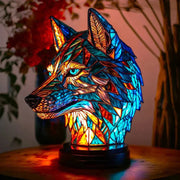 Bunte dekorative Tischlampe mit Wolf- und Schildkrötenmotiv