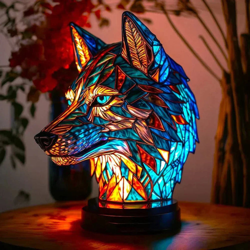 Bunte dekorative Tischlampe mit Wolf- und Schildkrötenmotiv