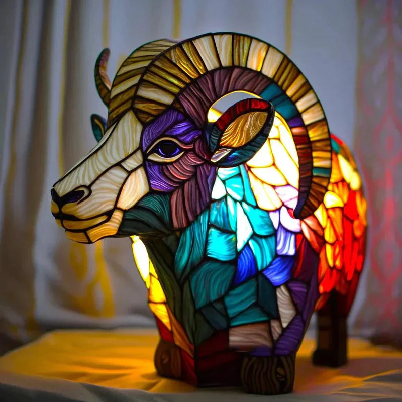 Bunte dekorative Tischlampe mit Wolf- und Schildkrötenmotiv