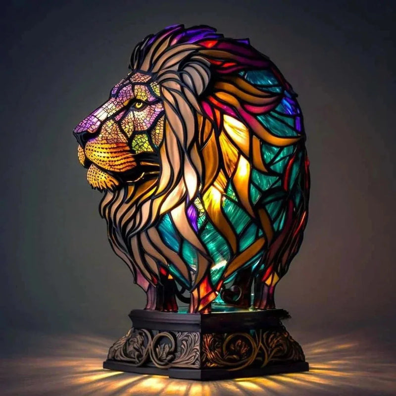 Bunte dekorative Tischlampe mit Wolf- und Schildkrötenmotiv