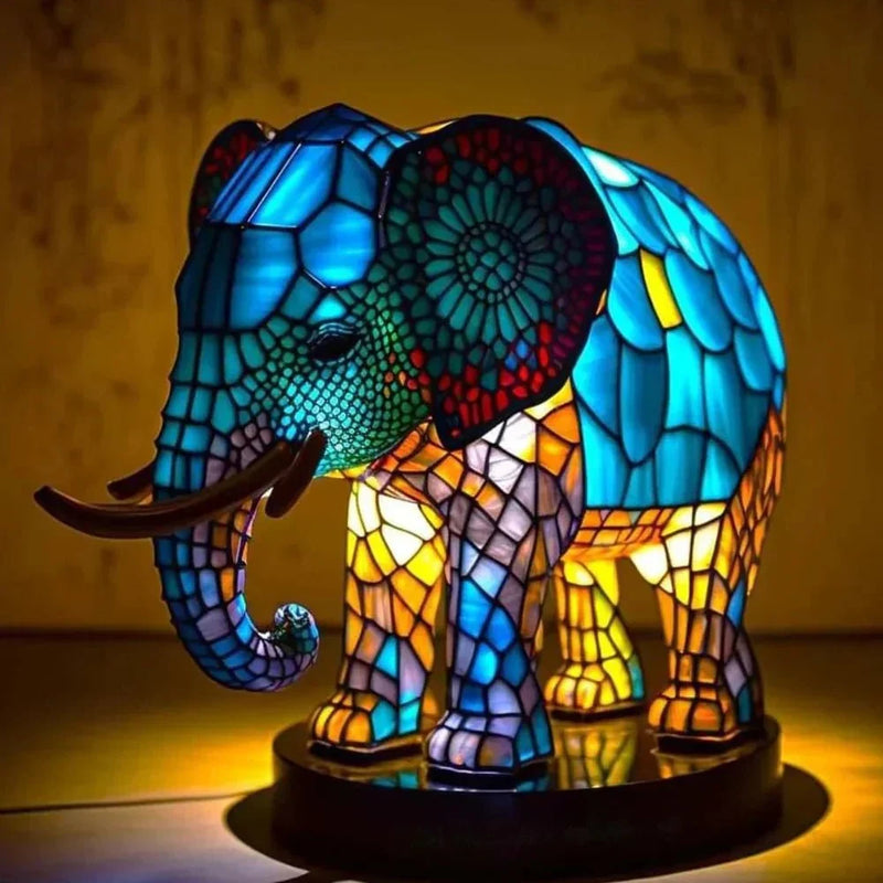 Bunte dekorative Tischlampe mit Wolf- und Schildkrötenmotiv