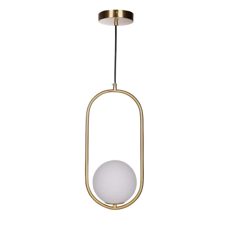 Pendelleuchte mit Metallring und Glaskugel