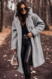Lange Damen-Teddyjacke mit Kapuze