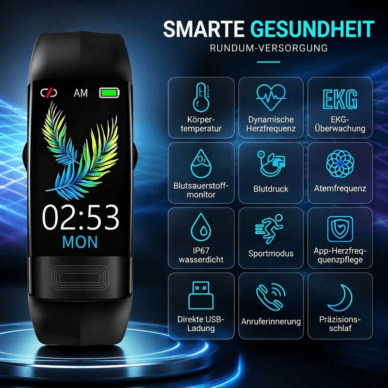 Intelligente Armbanduhr mit digitalem Display, Herzfrequenzanzeige und Dornschließe