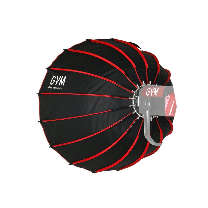 Schwarzer mobiler Softbox mit rotem Rand und sichtbarem Wabengitter
