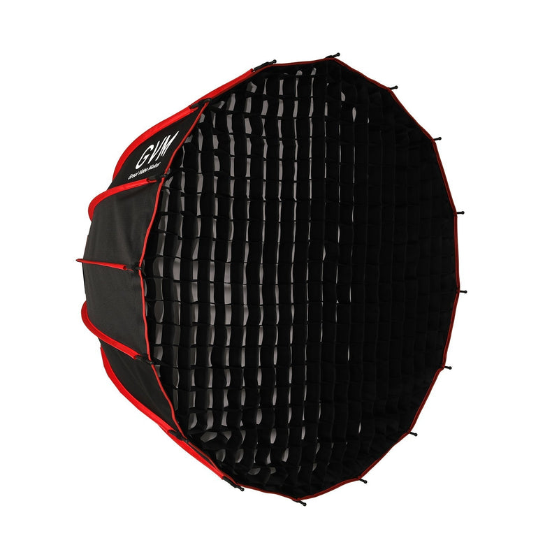 Schwarzer mobiler Softbox mit rotem Rand und sichtbarem Wabengitter
