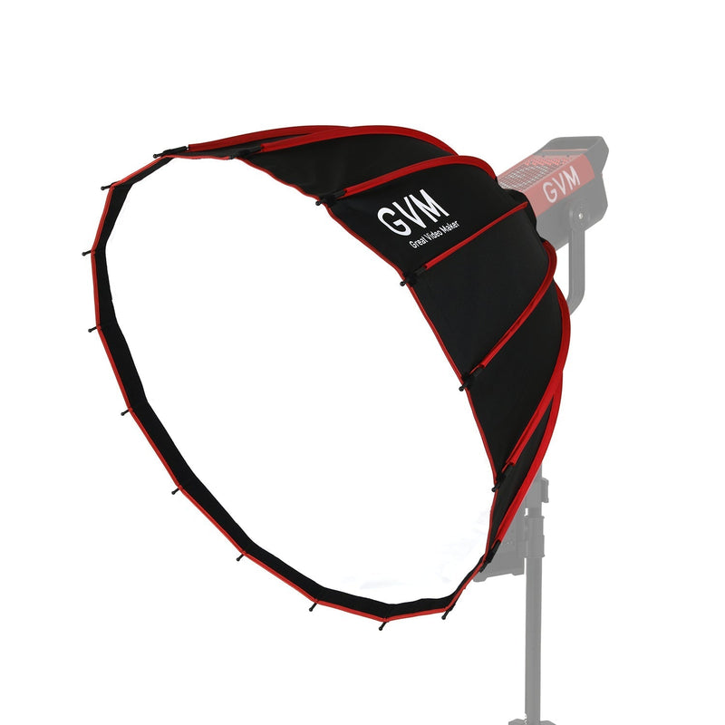 Schwarzer mobiler Softbox mit rotem Rand und sichtbarem Wabengitter