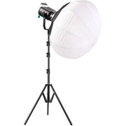 Schwarze LED-Videoleuchte mit Stativ und weißer Laternen-Softbox