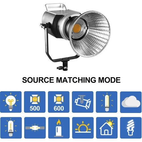 Schwarze LED-Videoleuchte mit Stativ und weißer Laternen-Softbox