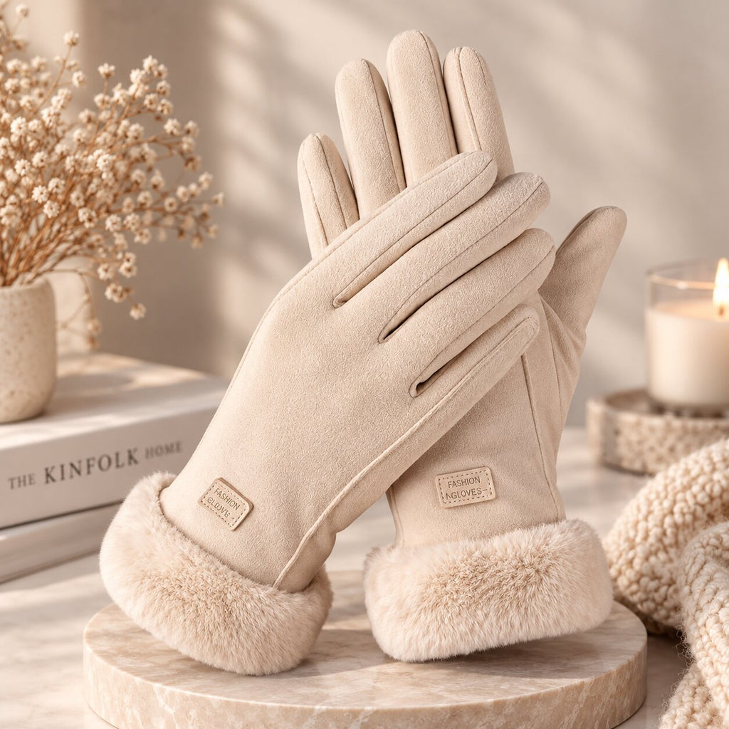 Warme Damen-Handschuhe mit Plüschfutter