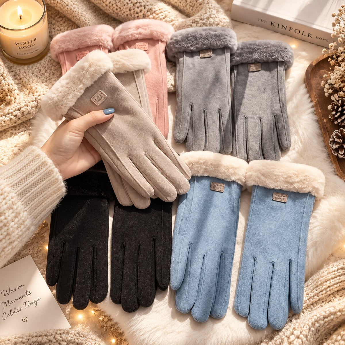 Warme Damen-Handschuhe mit Plüschfutter