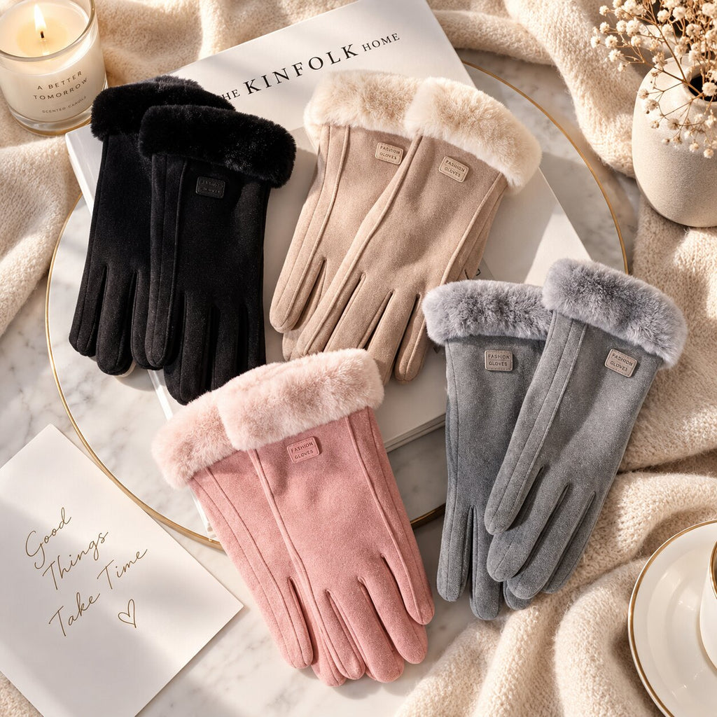 Warme Damen-Handschuhe mit Plüschfutter