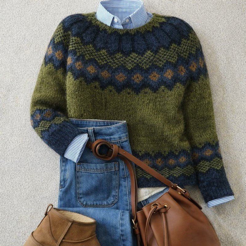 Damen-Grobstrickpullover mit Fair-Isle-Muster