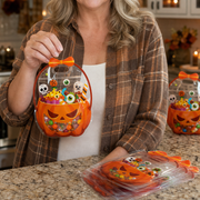 Halloween-Geschenktüten mit Reißverschluss, Griffen und dekorativen Kürbis- und Hexenkesselmotiven
